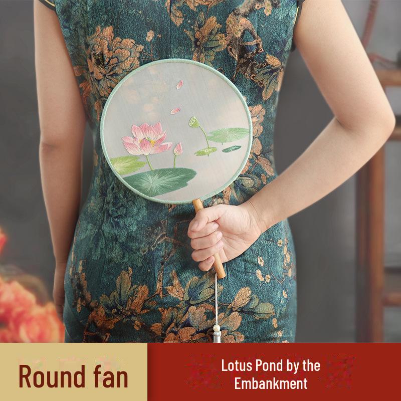 

Летний набор для вышивания своими руками для начинающих: Круглый веер с вышивкой в старинном стиле «Су» и ленточным штампом