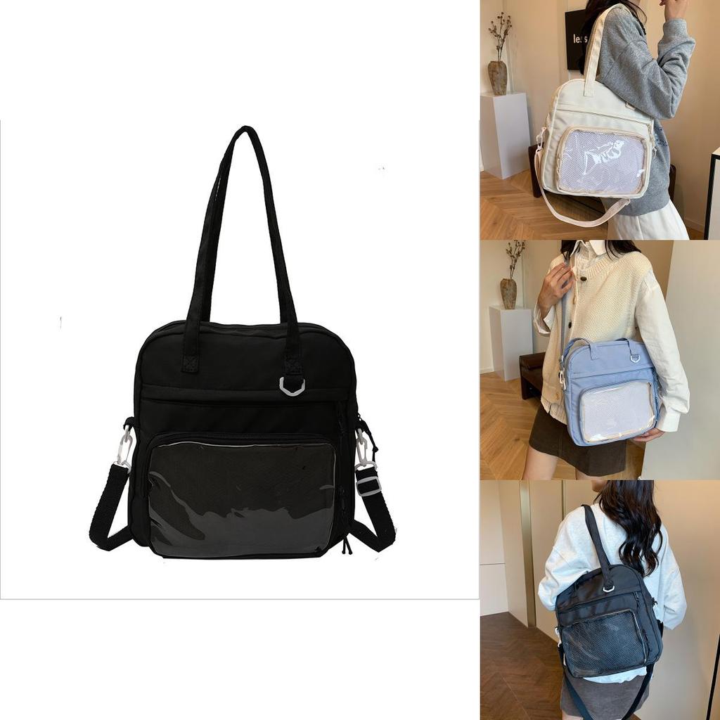 Fashionable Nylon Tote Bag In Black White Green And Blue With Soft Structure