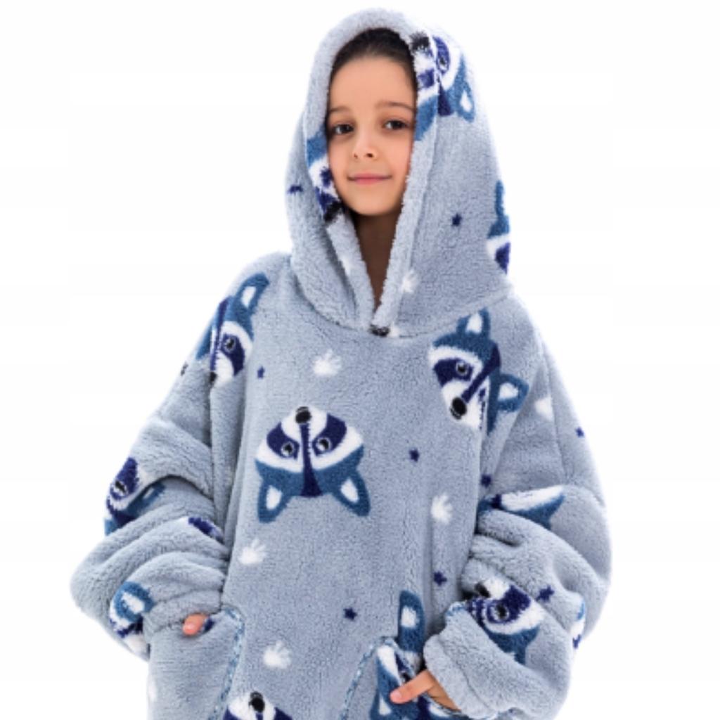 Blanket Sweatshirt Oversize Children's Blanket Sweatshirt 2In1 Raccoon Nativity Scene Pajamas Blanket
