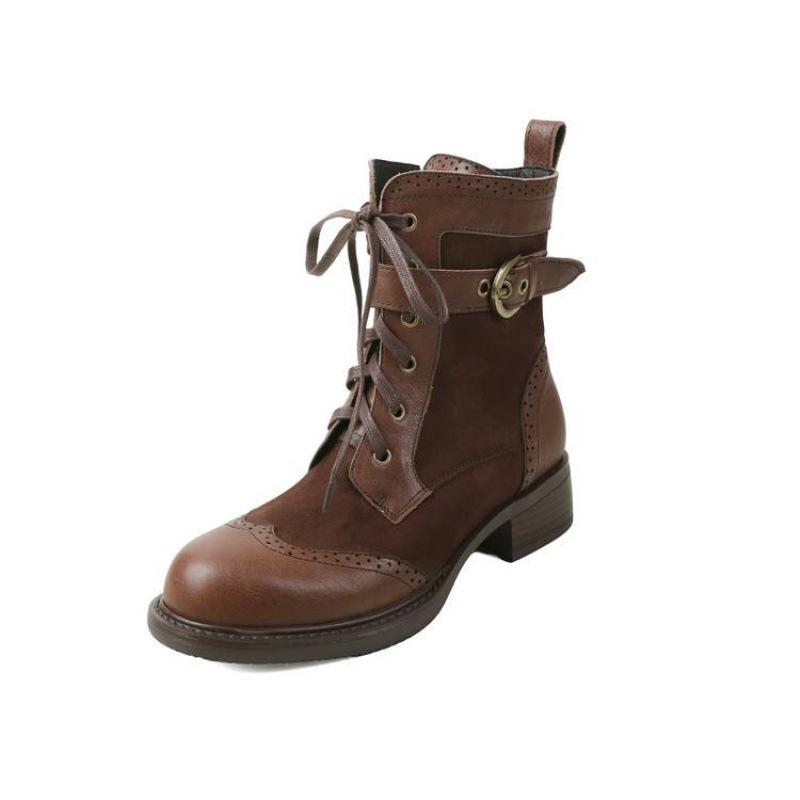 Autumn and Winter Leather Knight Boots Women's Thick-soled Non-slip Medium Heel Round Head Versatile Women's Leather Boots New Cowhide Medium Boots