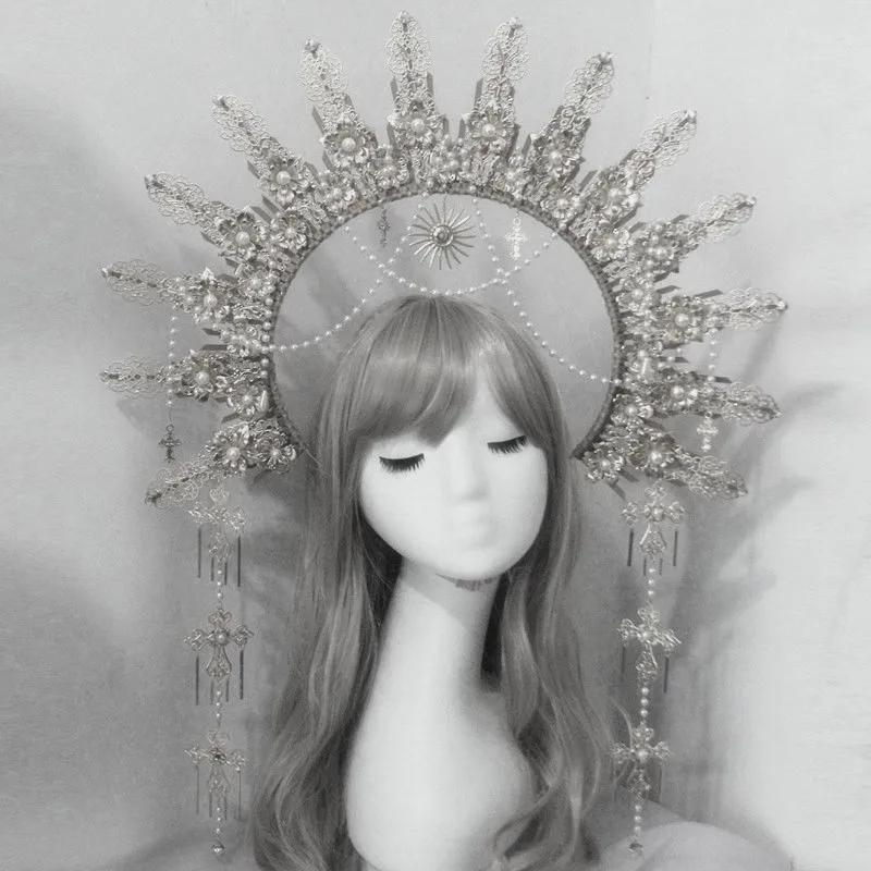 Diadema KC Halo Lolita Gotica Fatto a Mano Fascia Corona Dea del Sole Retrò Accessori per Capelli