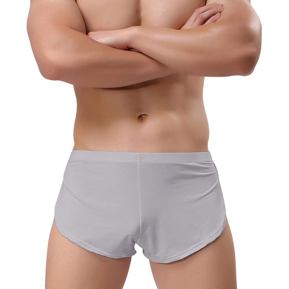 Men Sexy Boxer Underwear Low-rise Elastic Waistband Boxer Briefs Solid Color Full Hip Coverage Panties Boxer Shorts