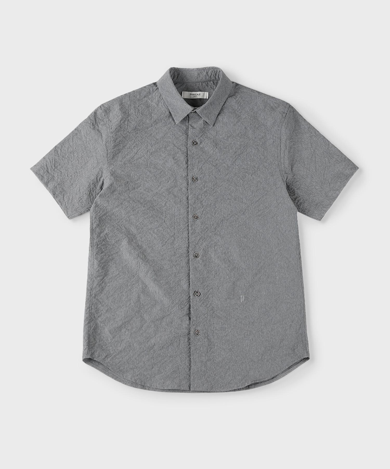 Panicalle Gray Striped Seersucker Short Sleeve Shirt Blue/S