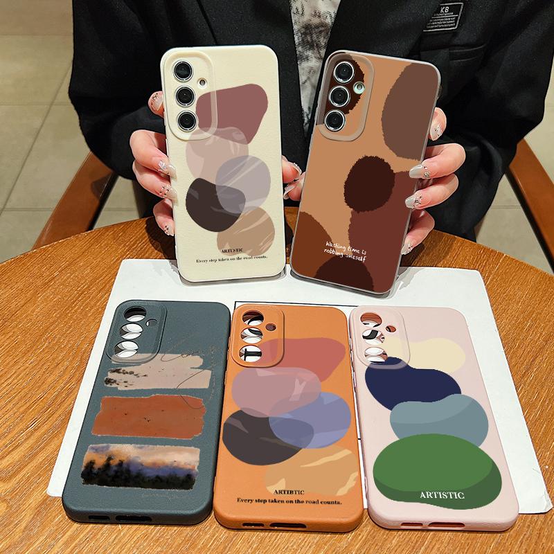 Watercolor Spots Print Case For Samsung A57 A37 A17 A56 A36 A16 A55 A35 A15 A54 5G S21 FE S22 S23 S24 Plus S25 S26 Ultra Leather Texture Cover