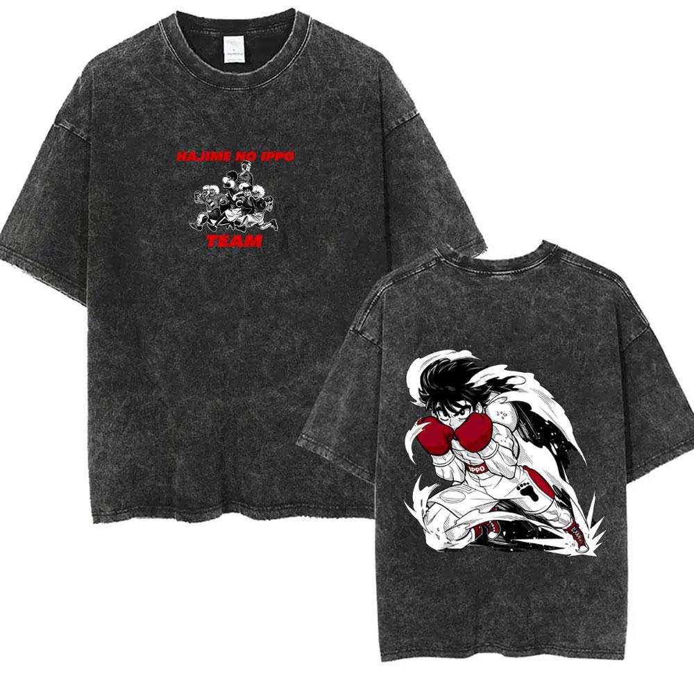 

Anime Hajime No Ippo Retro Washed T Shirt Makunouchi Takamura KGB Tshirt Kamogawa Boxing Gym T Shirts Men Oversized Streetwear S