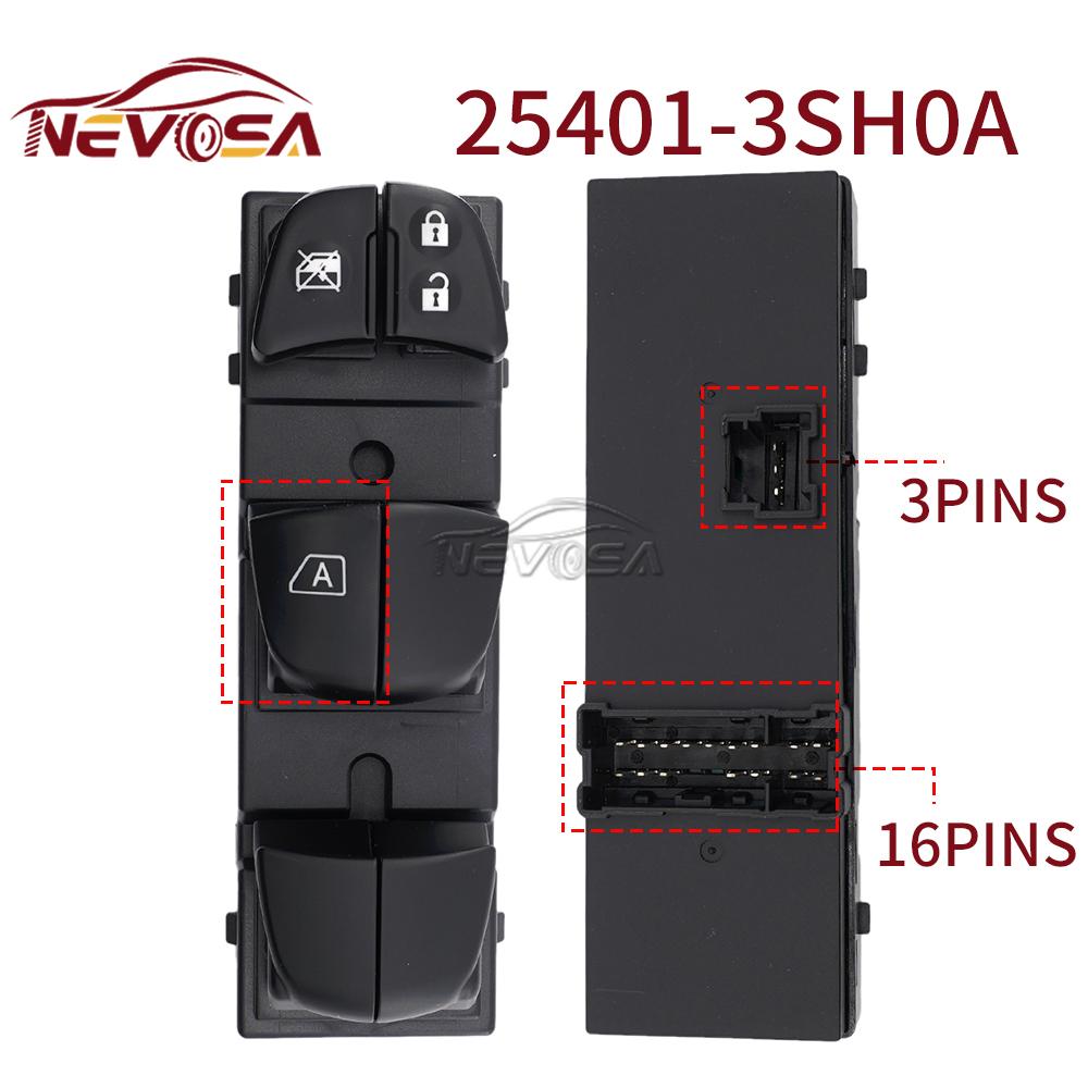 25401-3TA5A For Nissan Sentra Leaf Juke Qashqai Pathfinder Driver Side Window Control Switch Lifting Button Door Lock 16+3P 25401-3SH0A