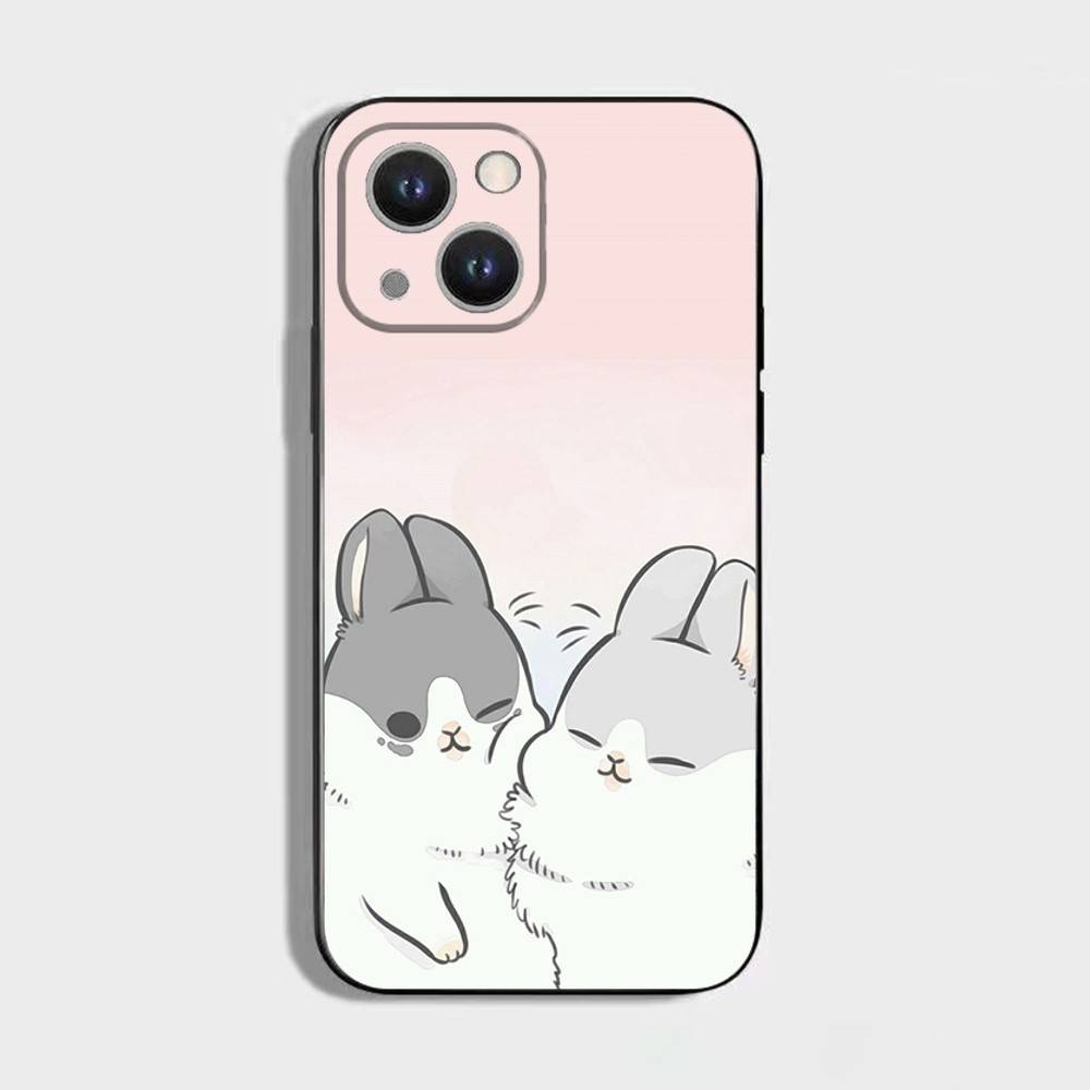 Cute Cartoon Rabbit Phone Case For iPhone 17,16,15,14,13,12,11 Plus,Pro Max,XS,X,XR,SE,Mini,8,7,Soft Silicone Black Cover