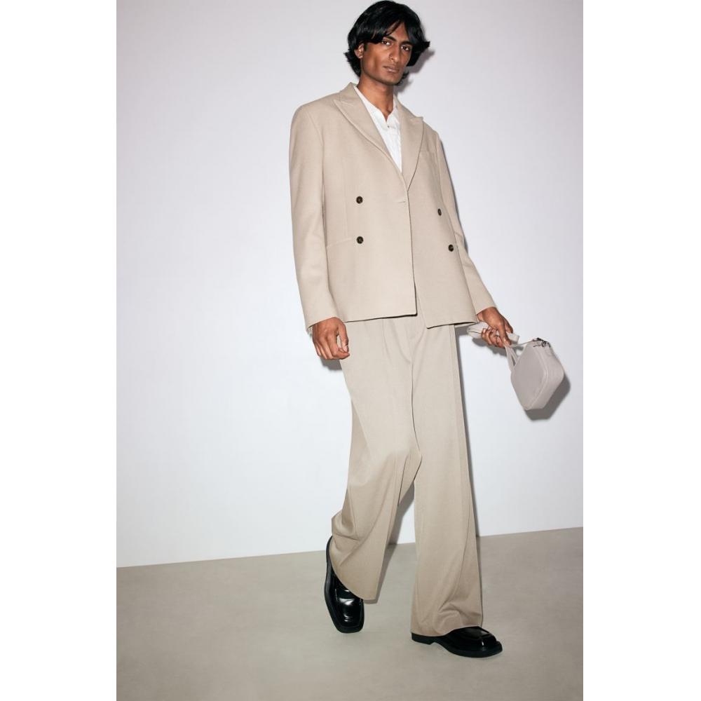 H M Regular Fit Wool Blend Double Breasted Jacket Beige