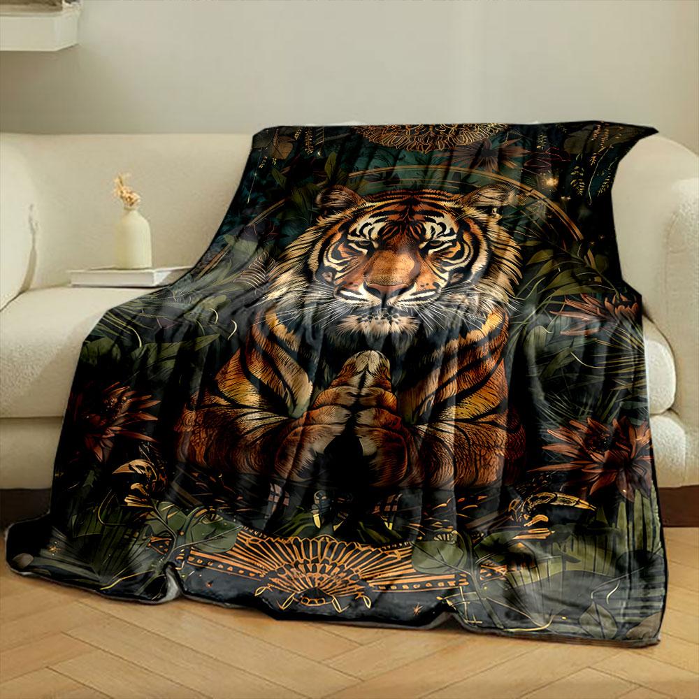 Meditating Tiger Jungle Blanket Bedroom Blanket for Livingroom Couch Lunch Break Soft Throw for Friend's Festival Gift
