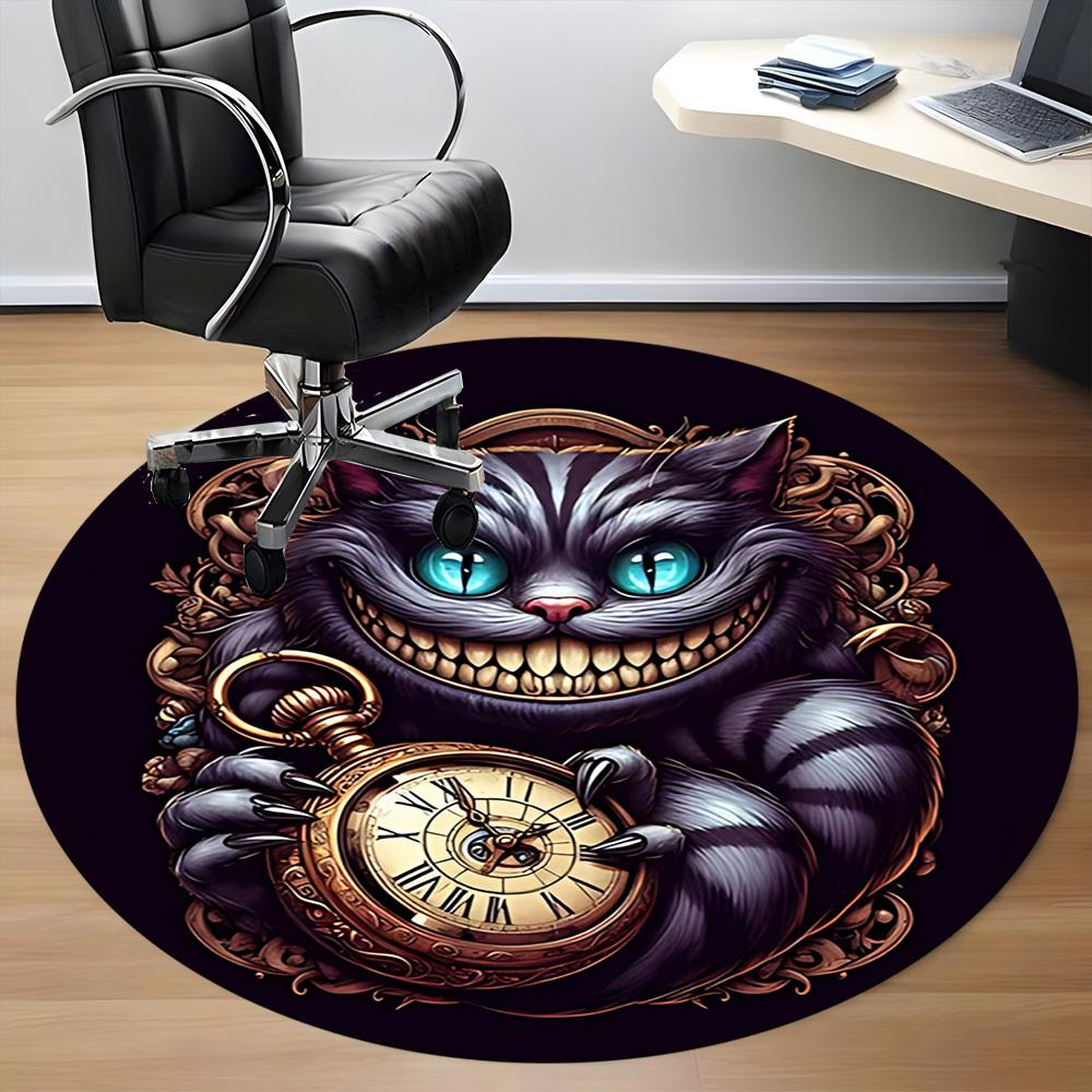 1pc Time Cat Office Round Area Rug, Indoor Mat Suitable For Office, Under Office Chairs Bedroom Living Room Home Decor, Room Deco