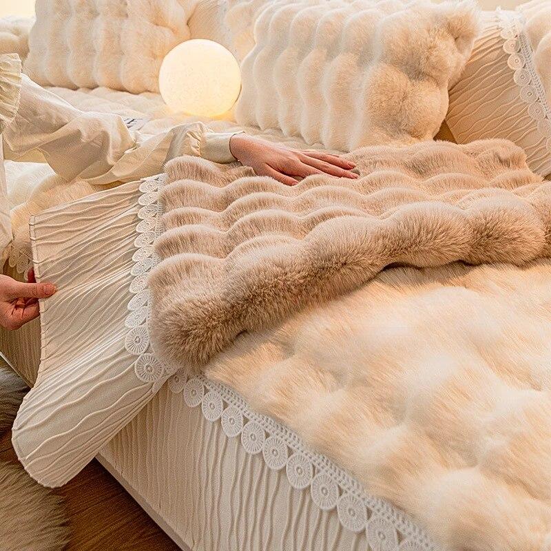 Thickening Non-slip Couch Cover Solid Color Sofa Pad Thick Plush Mat New Sofa Cushion for Winter Warm Sofa Covers Living Room