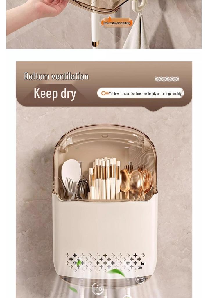 Wall-Mounted Chopstick & Spoon Storage Box with Draining Rack - 2026 Model for Home Kitchen