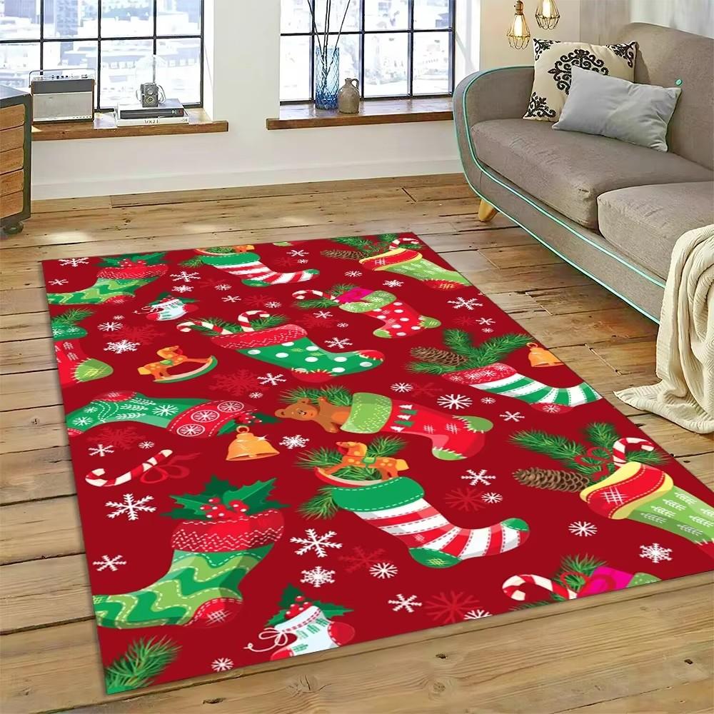 3D Fröhlicher Weihnachtsbaum Weihnachtsmann Cartoon Bereichsteppich Groß, Teppich für Zuhause Wohnzimmer Sofa Fußmatte Dekor, Kinder Rutschfeste Bodenmatte