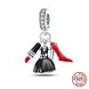 Authentic Original 100% Copper Metal High Heels Wine Glass Lipstick Charm Bead Components Compatible With Women Bracelets Do It Yourself High Quality