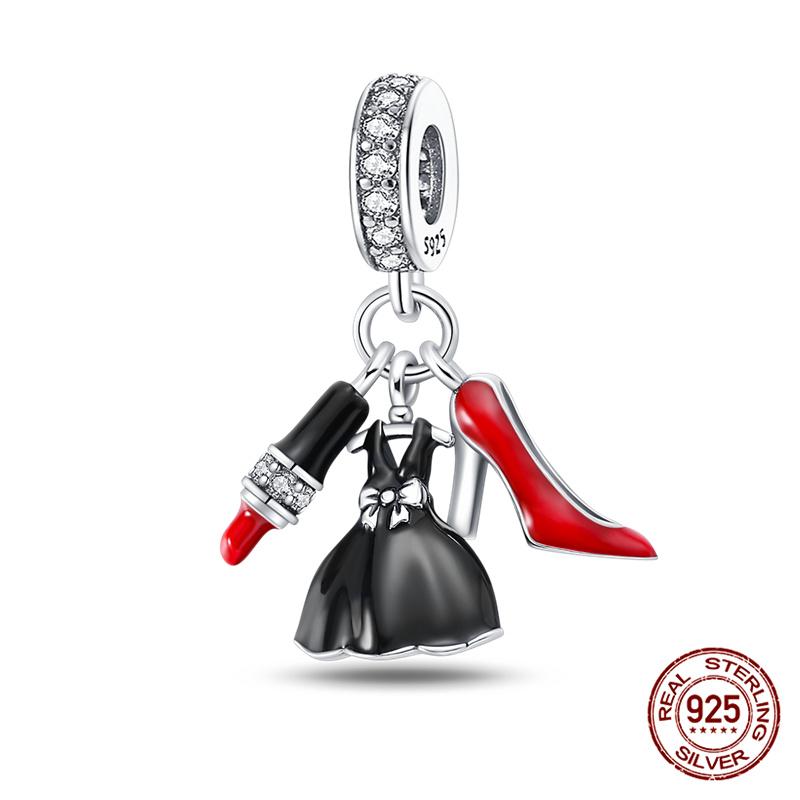 Authentic Original 100% Copper Metal High Heels Wine Glass Lipstick Charm Bead Components Compatible With Women Bracelets Do It Yourself High Quality