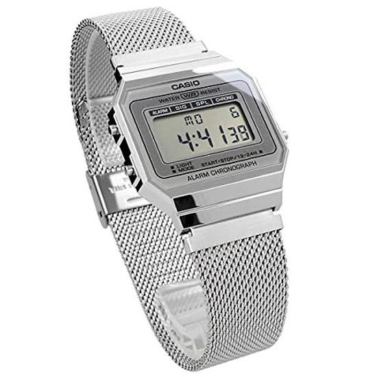 CASIO Digital Wristwatch Vintage Series A700WM-7A Metal Mesh Band Mens Womens Silver Overseas Model