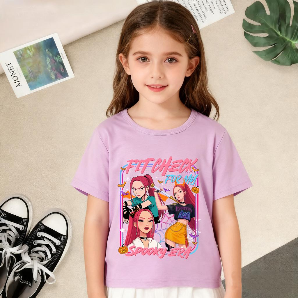 KPop Dämonenjäger Cartoon Print T-Shirts Mädchen Modisch Bequem Kurzärmlig Sommer Vielseitiges Alltags-T-Shirt