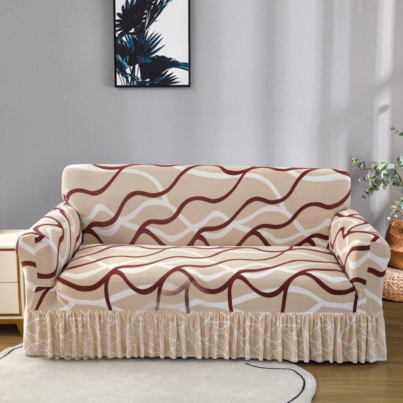 Sofa Cover, Featuring A Black Square Diamond Skirt Design, Easy One-Piece Installation, Soft and Skin-Friendly Material, Resistant To Pilling