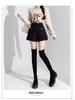High-Waisted Black Sequin Woolen Shorts for Women - Winter 2026 A-Line Slimming Style, Perfect with Boots and Outerwear