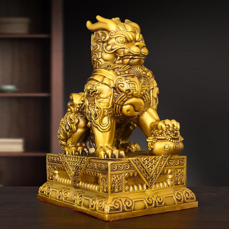1 Pair of Brass Qilin Ornaments for Prosperity and Blessings Home Living Decor