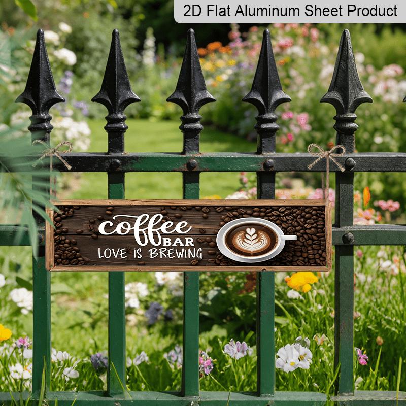2D Flat, 1pc Coffee Bar Aluminium Decorative Sign & Plaques - "Coffee Bar Love Is Brewing" Wall Art with Coffee Cup & Beans Design, 15.7×3.94inch