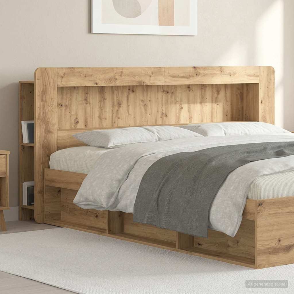 Headboard Cabinet with Storage Artisan Oak Wood Material