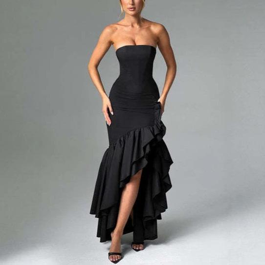 Women's Spring and Autumn Sleeveless Chest Wrap Irregular Dress Waist Wrap Hip Long Dress