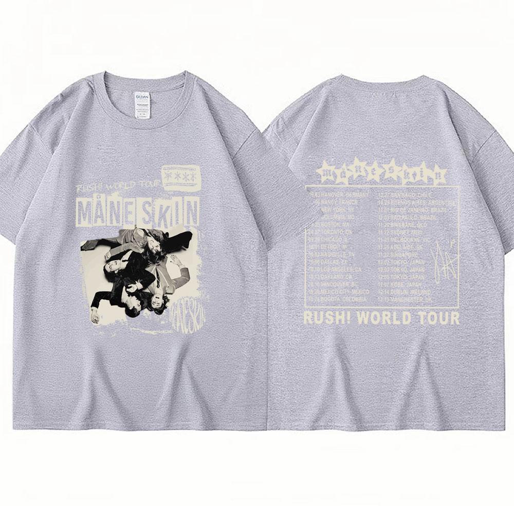 Rockband Maneskin Rush Welttour 2023 T-Shirt Herren Damen Vintage Hip Hop Übergroß Lässig Reine Baumwolle Lässiges T-Shirt Streetwear S