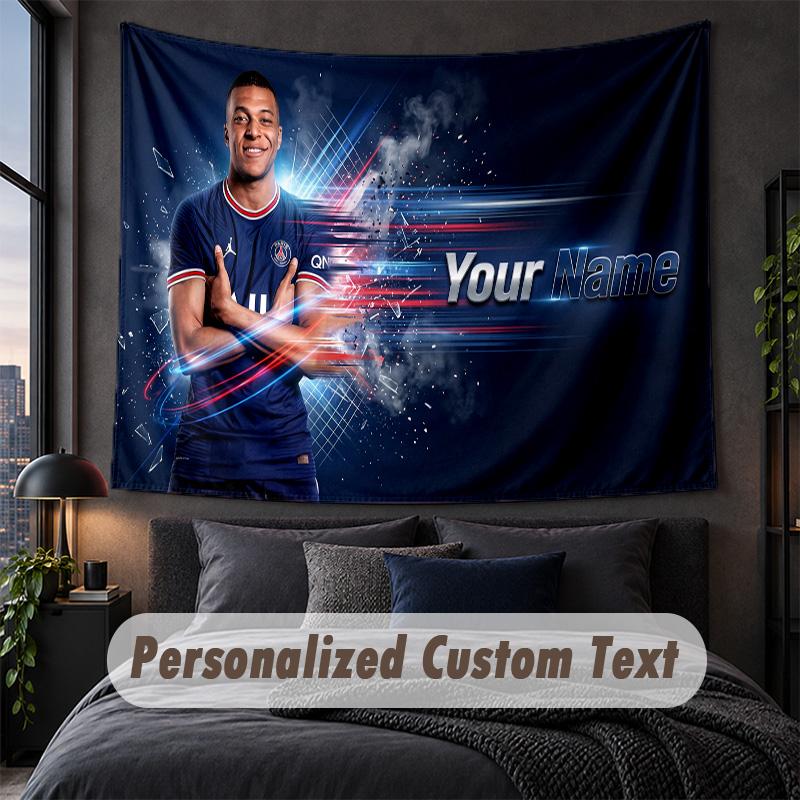 Custom Name Text Tapestry,Kylian Mbappe Decorative Wall Hanging, Background Tapestry For Home Bedroom