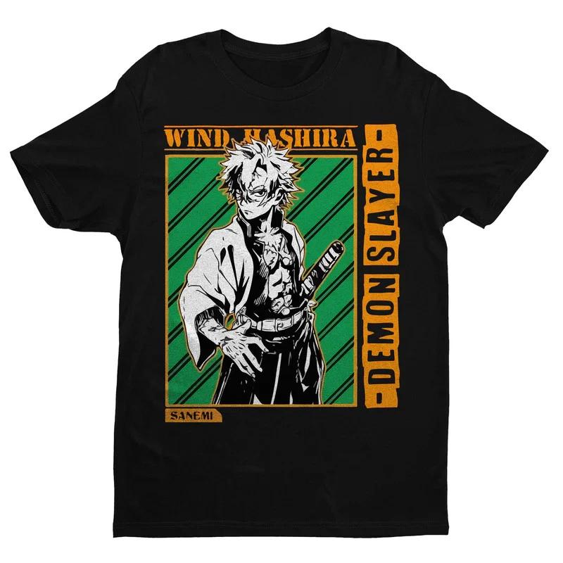 Anime Demon Slayer Sanemi Wind Hashira Black Tshirt S