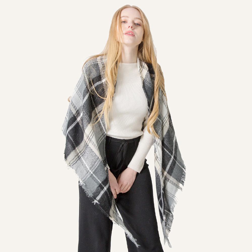 Spring Autumn Winter Imitation Cashmere Double-sided Colorful Plaid Triangle Scarf Women's Neck Shawl