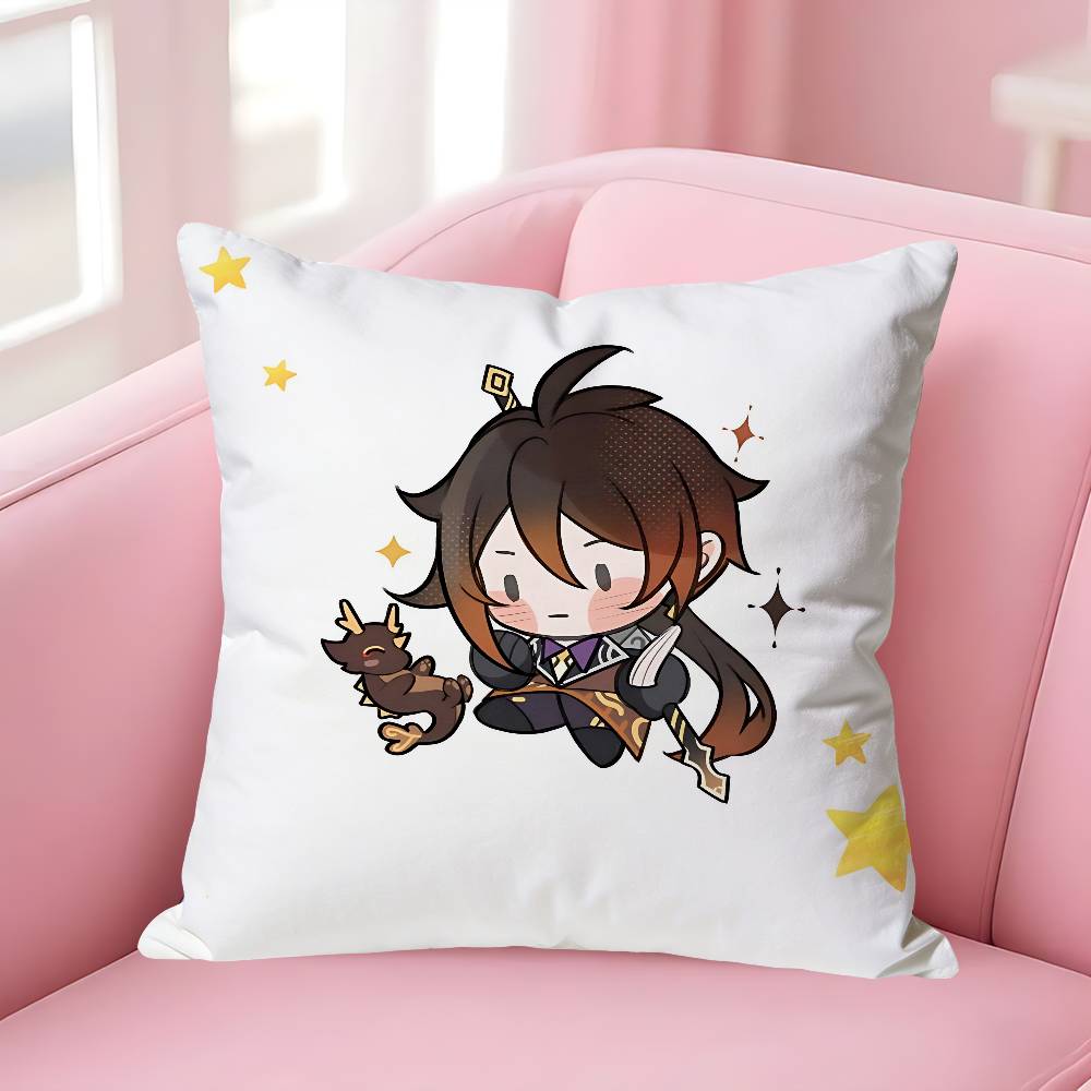 Zhongli GGenshin Impact Pillow Cases for Bedroom Living Room Sofa Home Decor Polyester Cushion Cover with Zipper