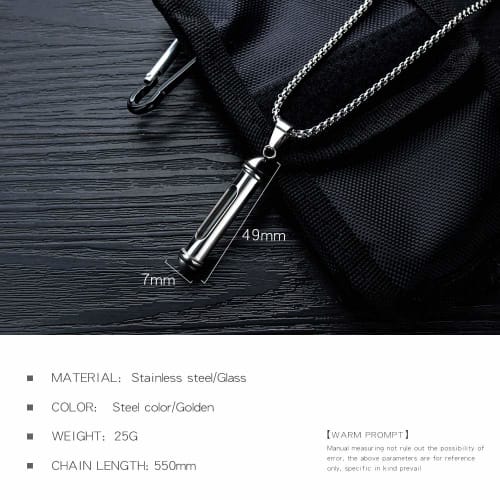 Rockyu Women's Silver Memorial Necklace with Detachable Perfume Bottle Pendant, Titanium and Glass, Perfect for Keeping Ashes, Memorial, and Mementoes