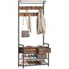 5-in-1 Coat Rack, Bench, Rail, 10 Removable Hooks, 2 Drawers, Shoe Shelf, 80x30x181.5cm Rustic Brown