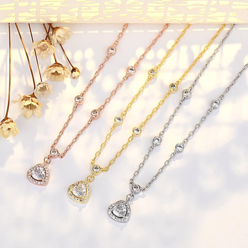 Love Full Diamond Necklace Light Luxury Little Woman Versatile Hot Girl Collarbone Chain Accessories