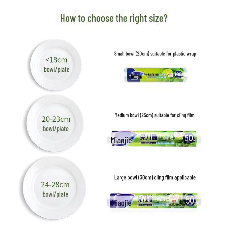 Miaojie PE Cling Film, Microwave Safe, 3 Rolls