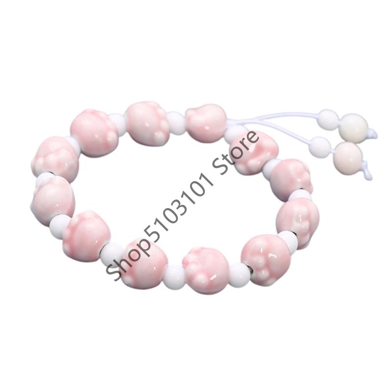 1Pc Cartoon Kitten Paw Ceramic Beads Bracelet Adjustable Handmade Braided Rope Women Jewelry Gifts