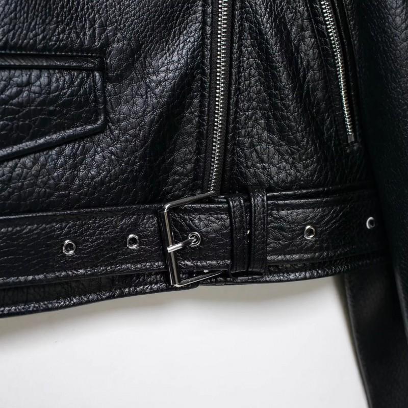2026 Fall Winter Womens Leather-Effect Shoulder Pad Biker Jacket Streetwear