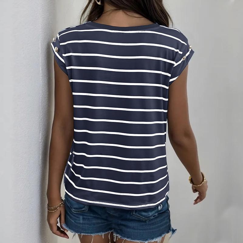 Summer Women T-shirt Fashion Comfortable Casual Striped Sleeveless T-shirt