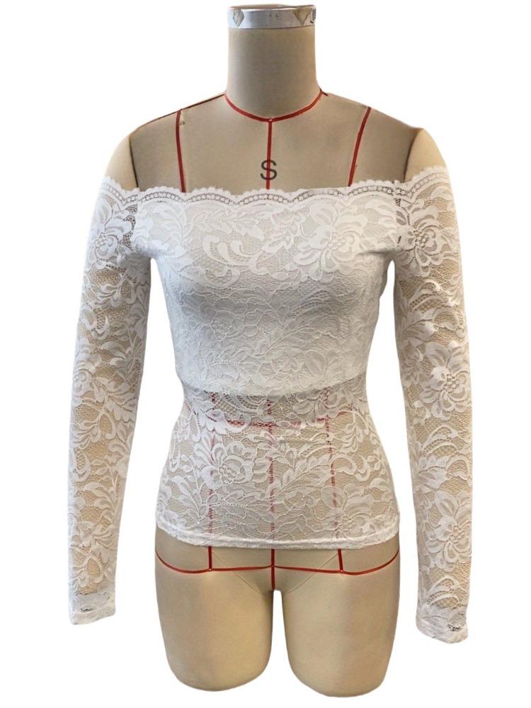 Elegant Scalloped Collar Edge One-Layer Collar Strapless Lace Slim Slim T-Shirt Long Sleeve Tops Versatile Closet Essential Fashion Items Shirt