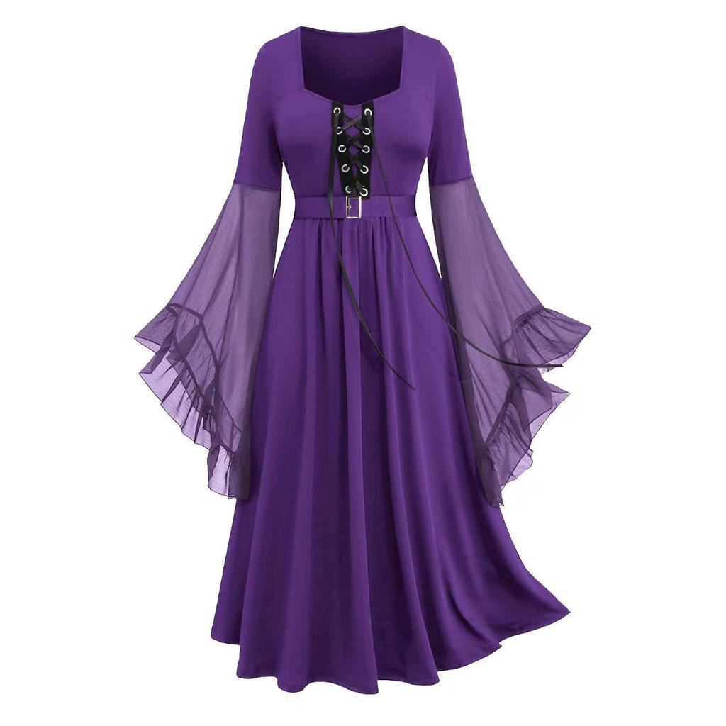 2024 Women's Halloween Witch Lace-Up Swing Dress