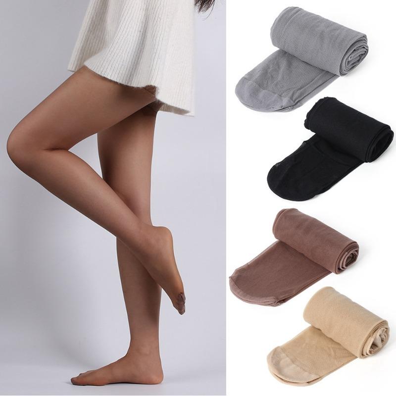 1-4pairs Women's Plus Size Micro Compression Slimming Pantyhose Invisible Thin Design Non Flesh Color Foot Bottom Socks
