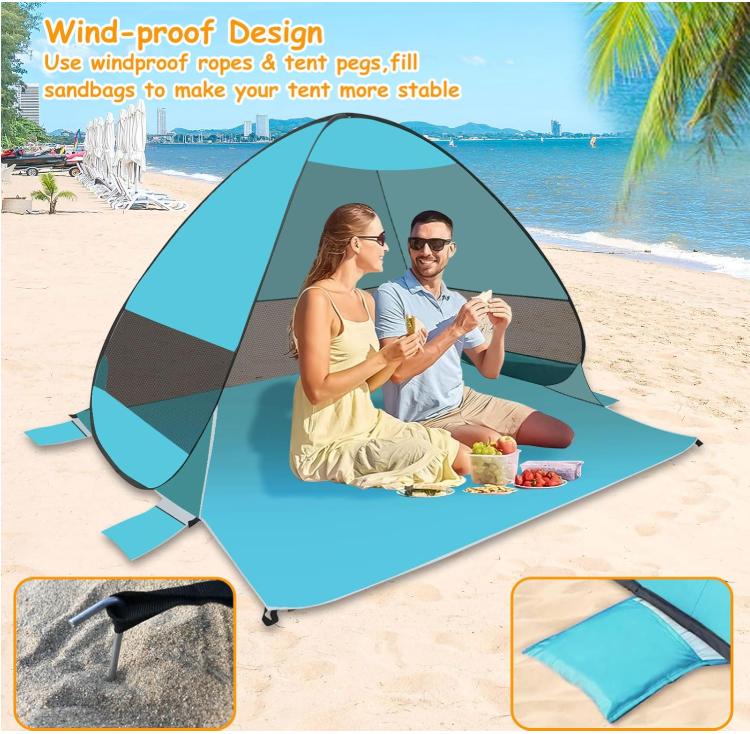 Beach Tent Sun Shelter Outdoor Sunshade Tent Fully Automatic 2-second Quick Account Opening Swith Carrying Bag and 6 Ground Pegs
