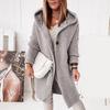 Verdickter Winter Warmer Damen Langer Kapuzen-Strickmantel Einfarbiger Gestrickter Pullover-Mantel