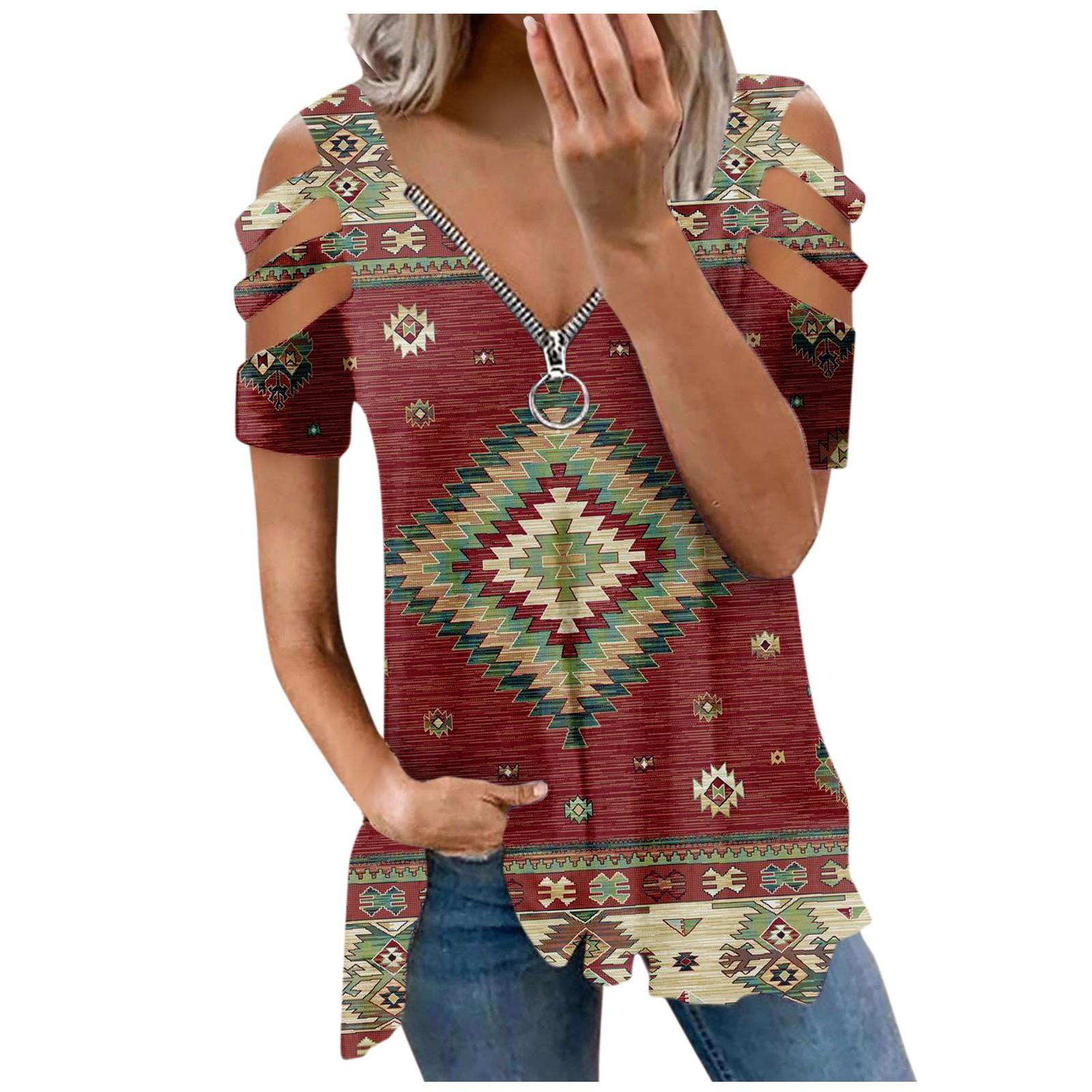 

(SU)Женская мода свободный воротник на молнии с v-образным вырезом и длинными рукавами с принтом, повседневная футболка, топ