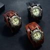 Relogio Retro Big Wide Genuine Leather Strap Watch Men Punk  Quartz Cuff Watch Wristwatches Bracelet Unusual Wrist Watch