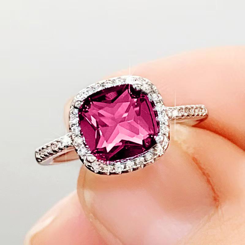 Silver Plated color Rings for Women Tanzanian Red Stone Wedding Engagement Ring Wholesale Size 5-11 Trendy Accessory