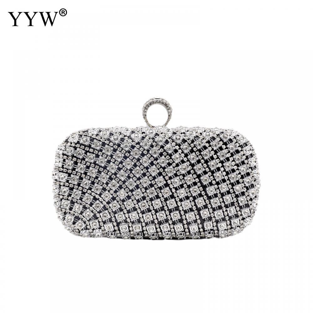 

Sparkly Diamond Evening Bags for Women 2024 Finger Ring Clutch Bag Chain Shoulder Handbags Luxury Wedding Party Purse Sac A Main чёрный