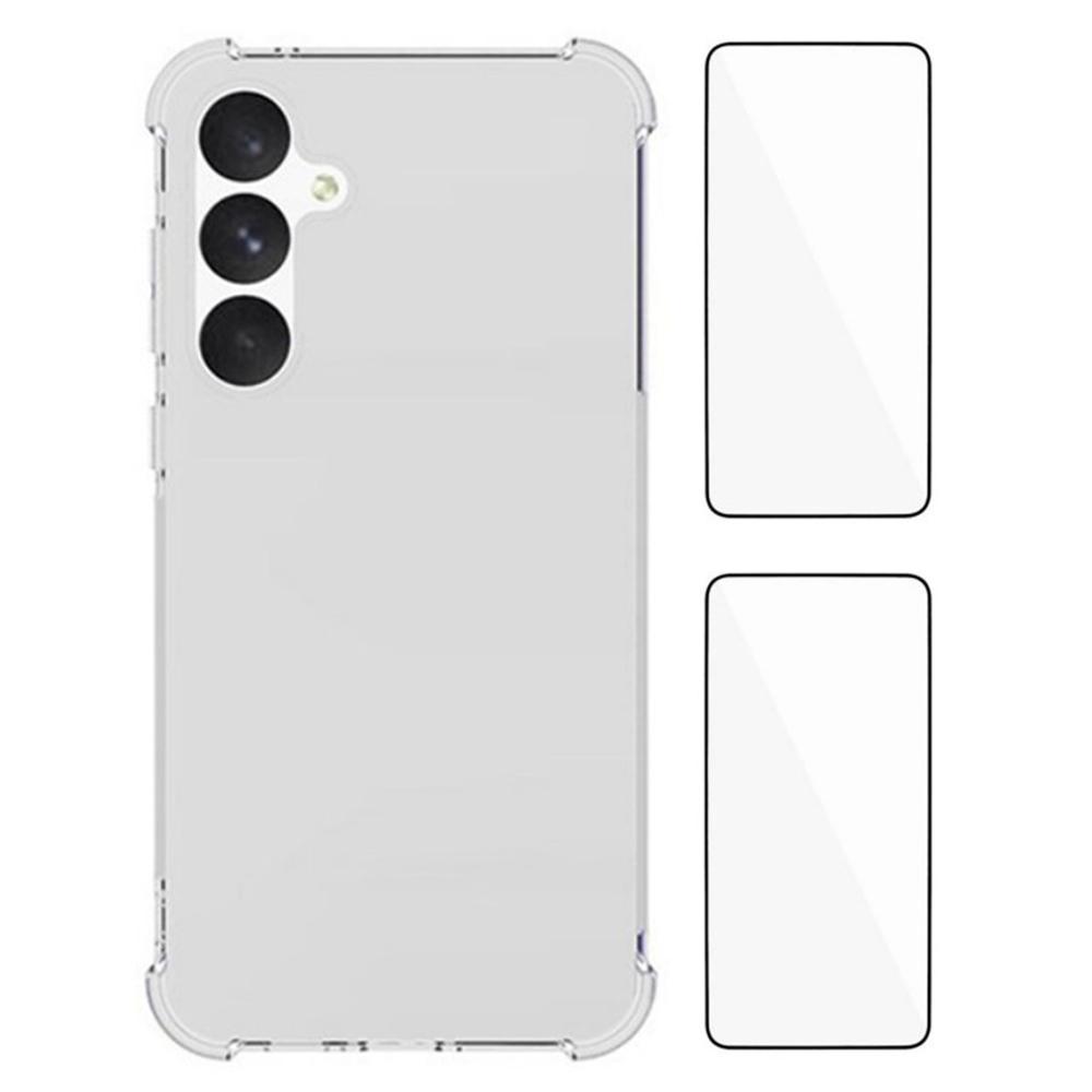 

WANLONFENG WL2 Series for Samsung Galaxy A55 5G Case with 2Pcs Tempered Glass Films 2.0mm TPU Phone Cover (Big Lens Hole) Type A