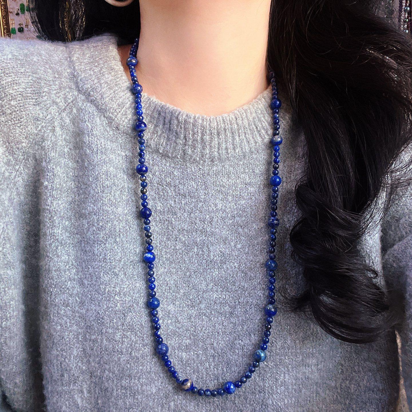 French Autumn And Winter Retro Natural Lapis Lazuli Gypsy Sweater Chain Collarbone Chain Necklace Female